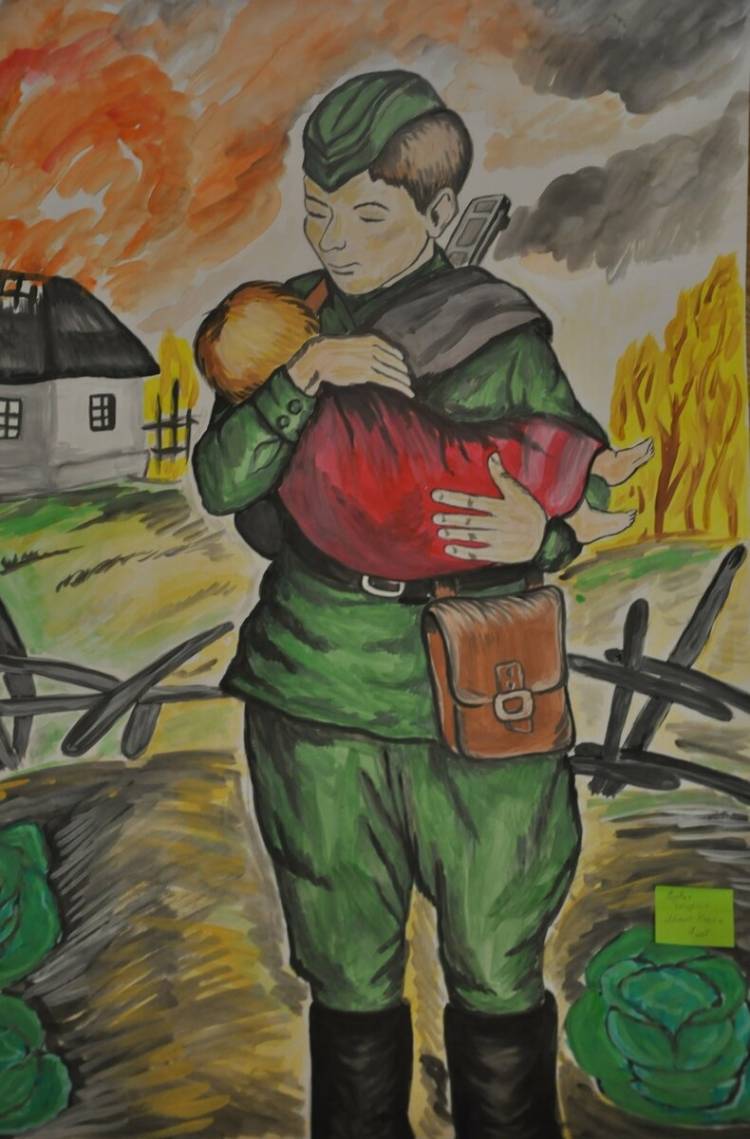 Солдат с ребенком рисунок