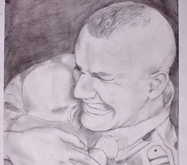 Рисунок карандашом солдат с ребенком 