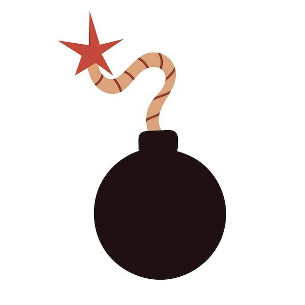 Черная бомба с горящим предохранителем взрыв ручной рисунок векторной иллюстрации мультфильма на белом фоне