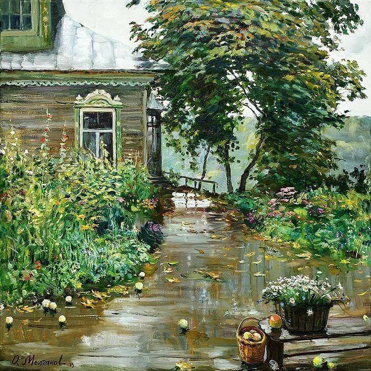потрясающих картин дождя и деревьев, за окном, с зонтиками, в саду