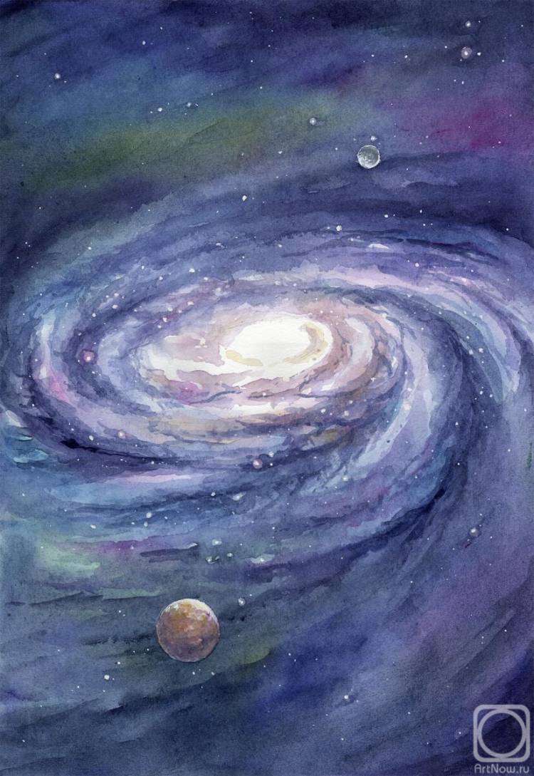 Космос, спиральная галактика» картина Швецова Дмитрия (бумага, акварель)