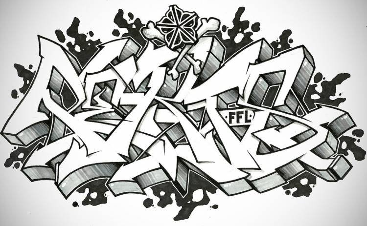 Скетч граффити на бумаге