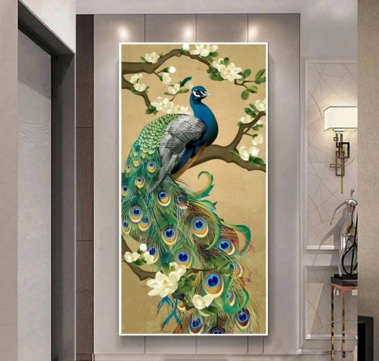 Картина маслом на холсте Павлин в интерьере Яркая картина в дом маслом в интернет