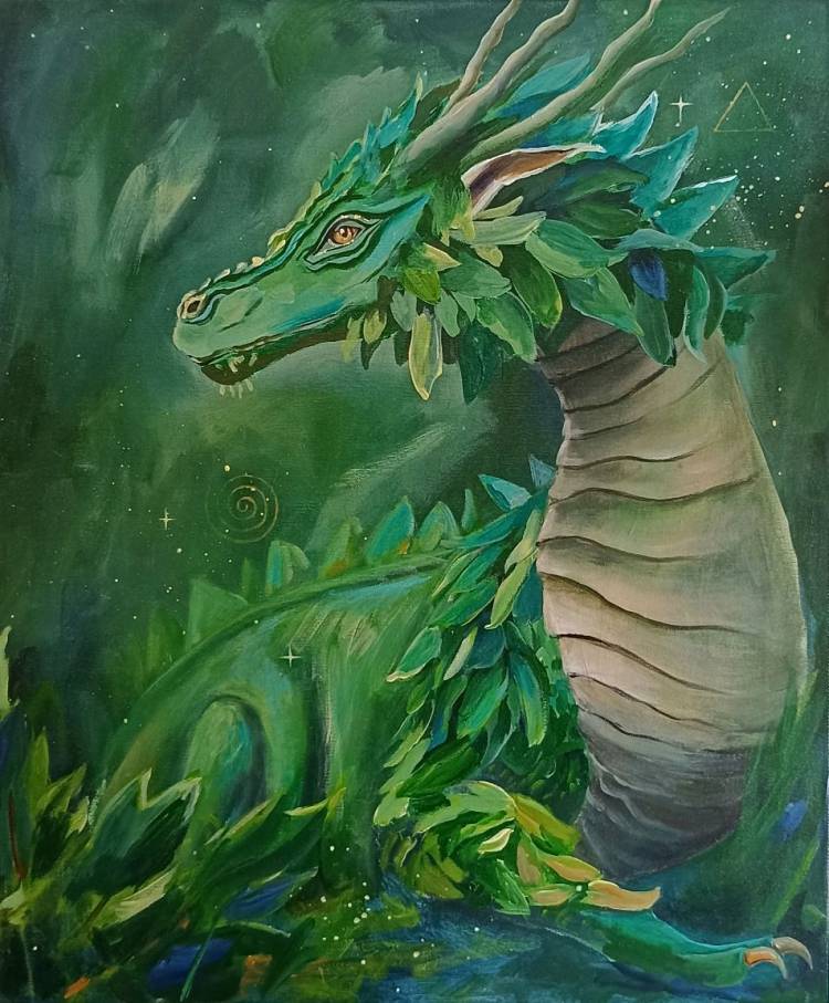 Картина маслом на холсте Зелёный дракон