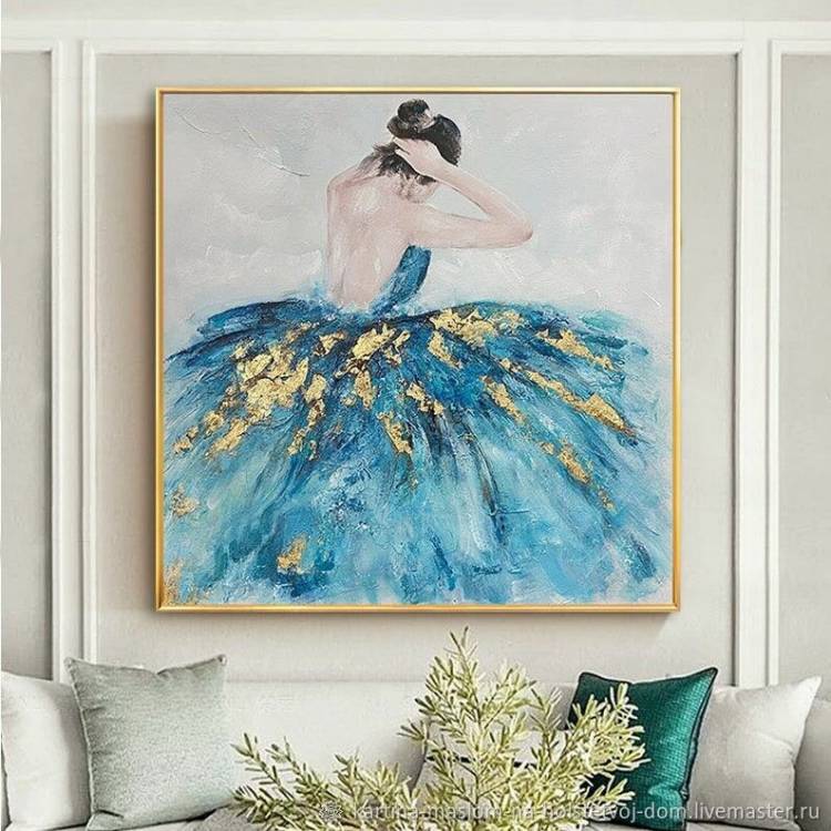 Картина маслом на холсте Балерина Девушка в голубом платье Портрет в интернет