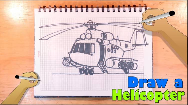 Как нарисовать вертолет маркером на листе в клеточку