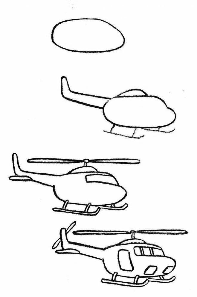 Как нарисовать вертолет карандашом поэтапно?