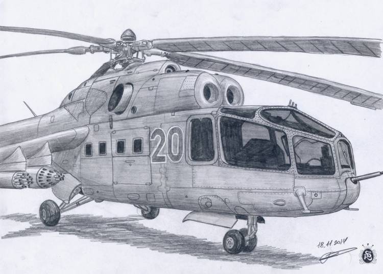 Рисунок вертолета карандашом