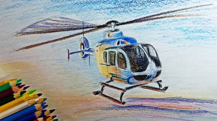 Как нарисовать вертолет цветными карандашами