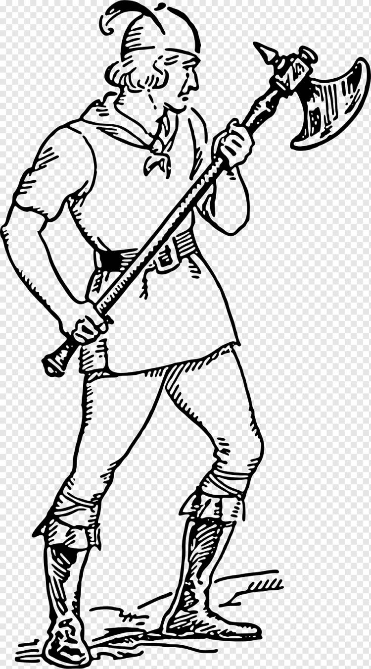 Средневековье боевой топор, воин, рука, монохромный, wikimedia Commons png