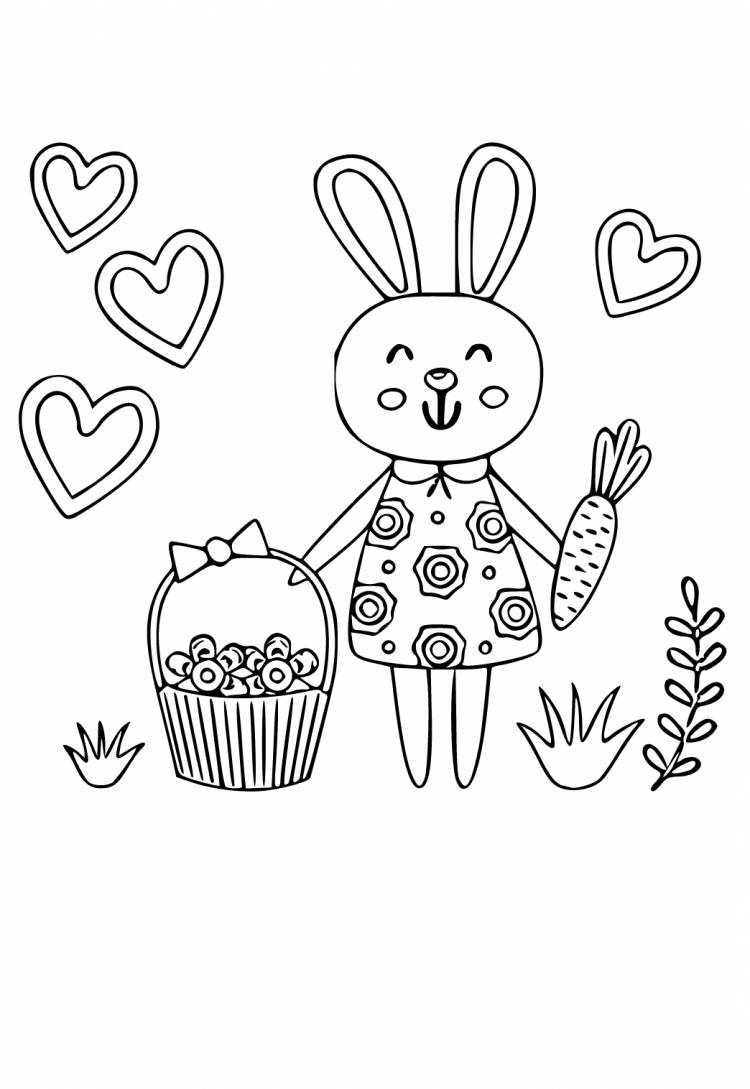 Раскраска День Матери Кролик Распечатать Бесплатно для Взрослых и Детей
