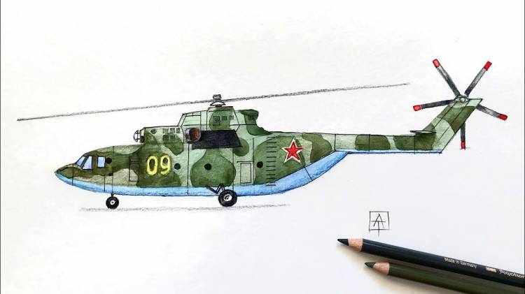 Как нарисовать военный вертолёт Ми