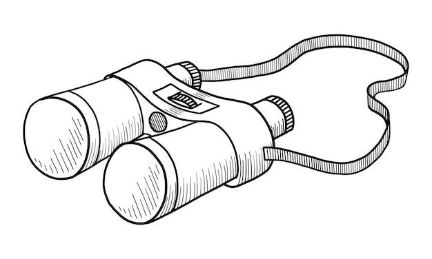 Векторный туристический бинокль, изолированный на белом фоне, рисунок вручную