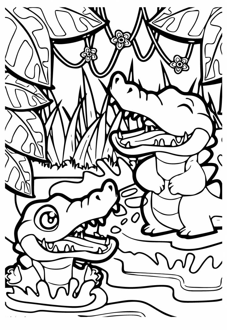 Раскраска Джунгли Крокодилы Распечатать Бесплатно для Взрослых и Детей