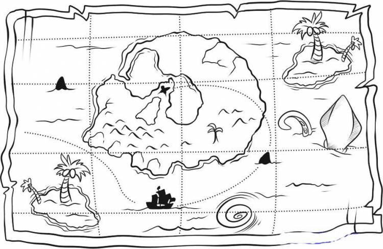 Раскраска Карта Сокровищ распечатать бесплатно