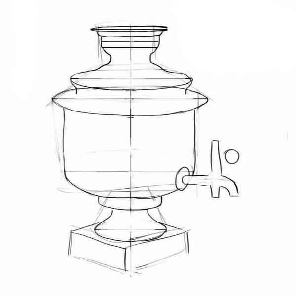 Рисуем самовар карандашом
