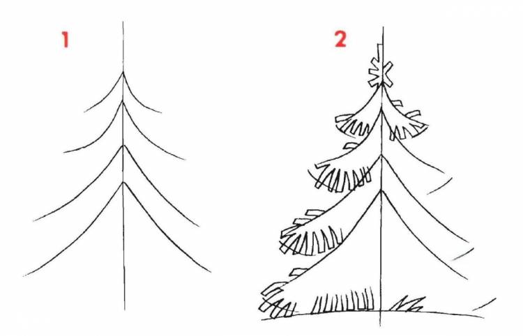 Поэтапное рисование елки для детей