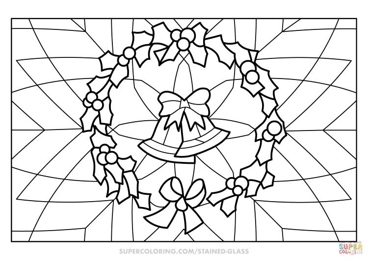 Раскраска Витраж с рождественским венком