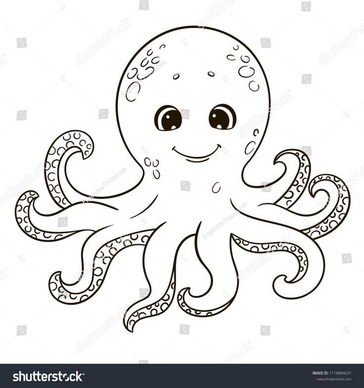 Стоковая векторная графика «Cute Cartoon Octopus Coloring Book» (без лицензионных платежей)