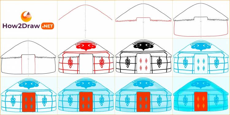 Казахская юрта раскраска