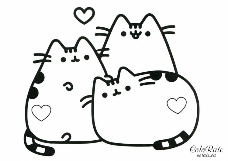 Раскраска Семья кошечки Pusheen распечатать