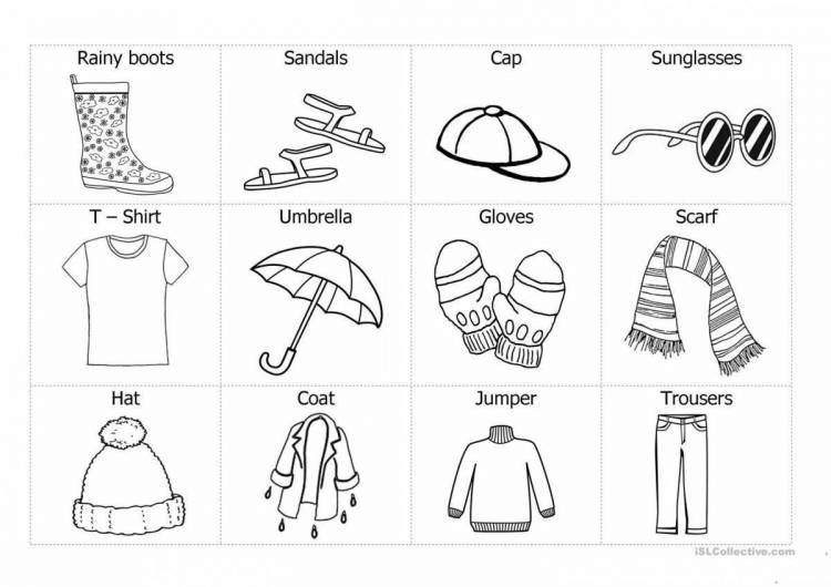 Раскраски На английском одежда 