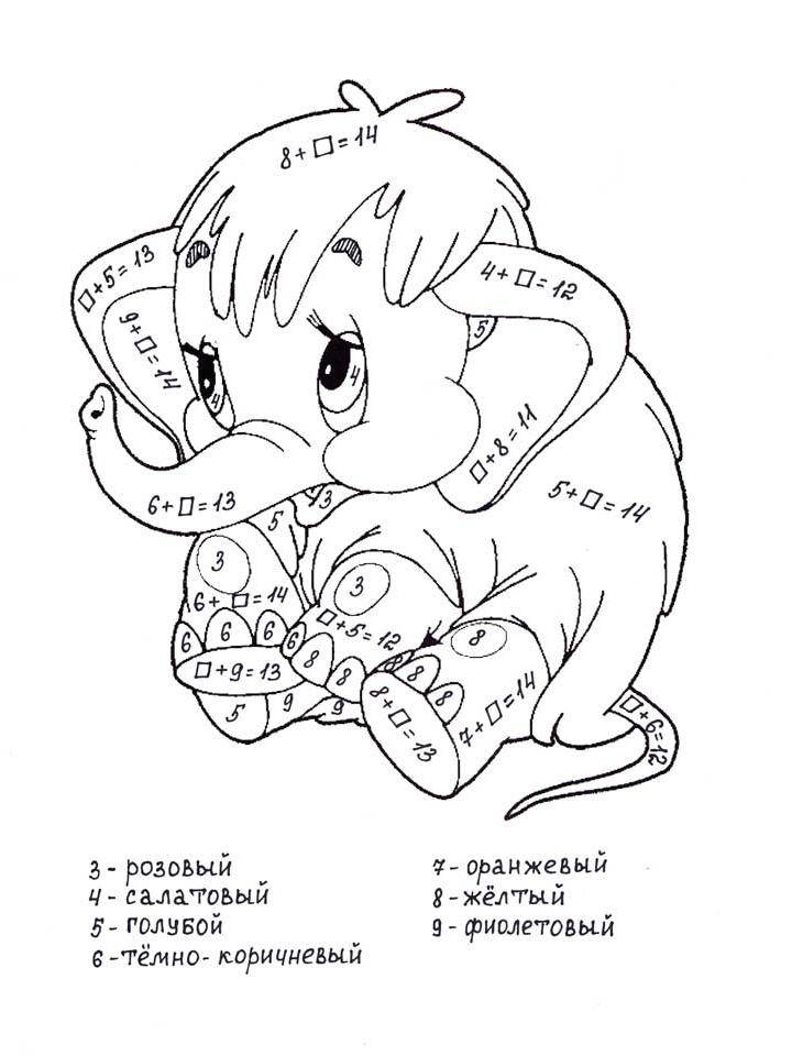 Раскраски с примерами на сложение распечатать бесплатно в формате А