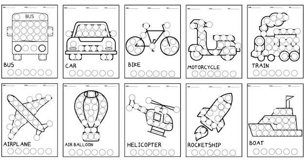 Различные виды транспорта транспортные средства, точечные маркеры книжка- раскраска для детей