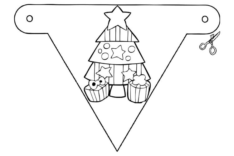 Раскраски Новогодняя гирлянда и флажки распечатать или скачать бесплатно в формате PDF