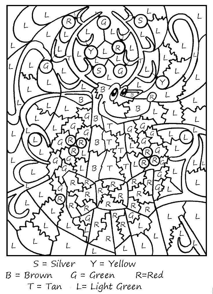 Раскраски Раскраска Новогодний олень новый год, скачать распечатать раскраски