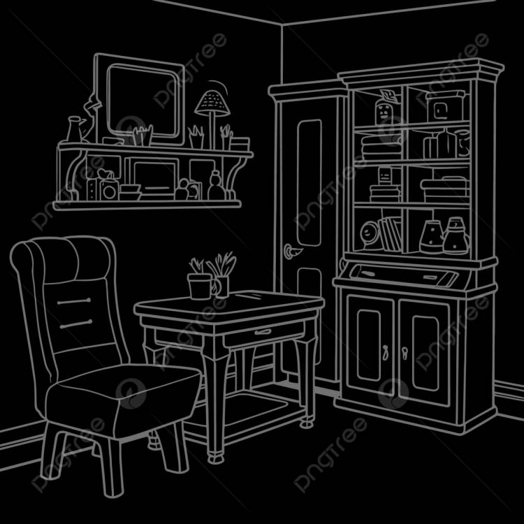 на странице раскраски офиса есть стул и эскизный рисунок офисного стола вектор PNG , рисунок мебели, контур мебели, эскиз мебели PNG картинки и пнг рисунок для бесплатной загрузки