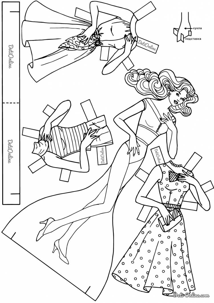 Раскраска Бумажная кукла Барби с летней одеждой распечатать или скачать