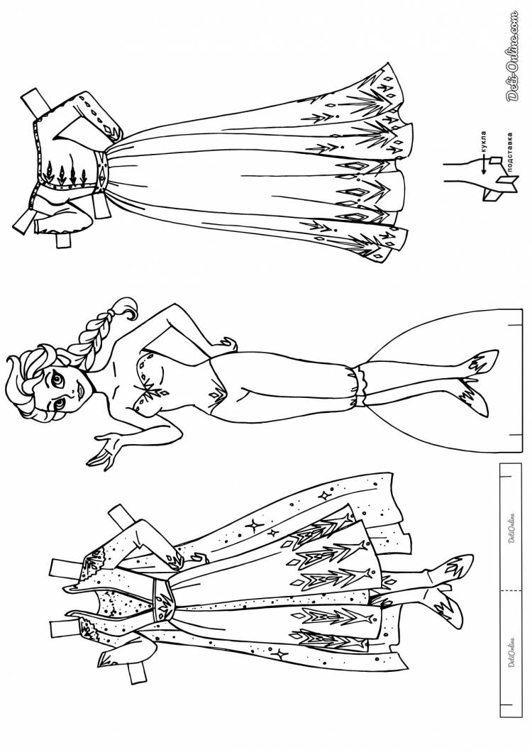 Раскраска Бумажная кукла Дисней принцесса Эльза распечатать или скачать