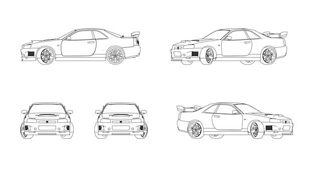 Рисунок nissan gt-r с задним спойлером