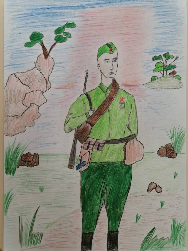 Детский рисунок солдата карандашом