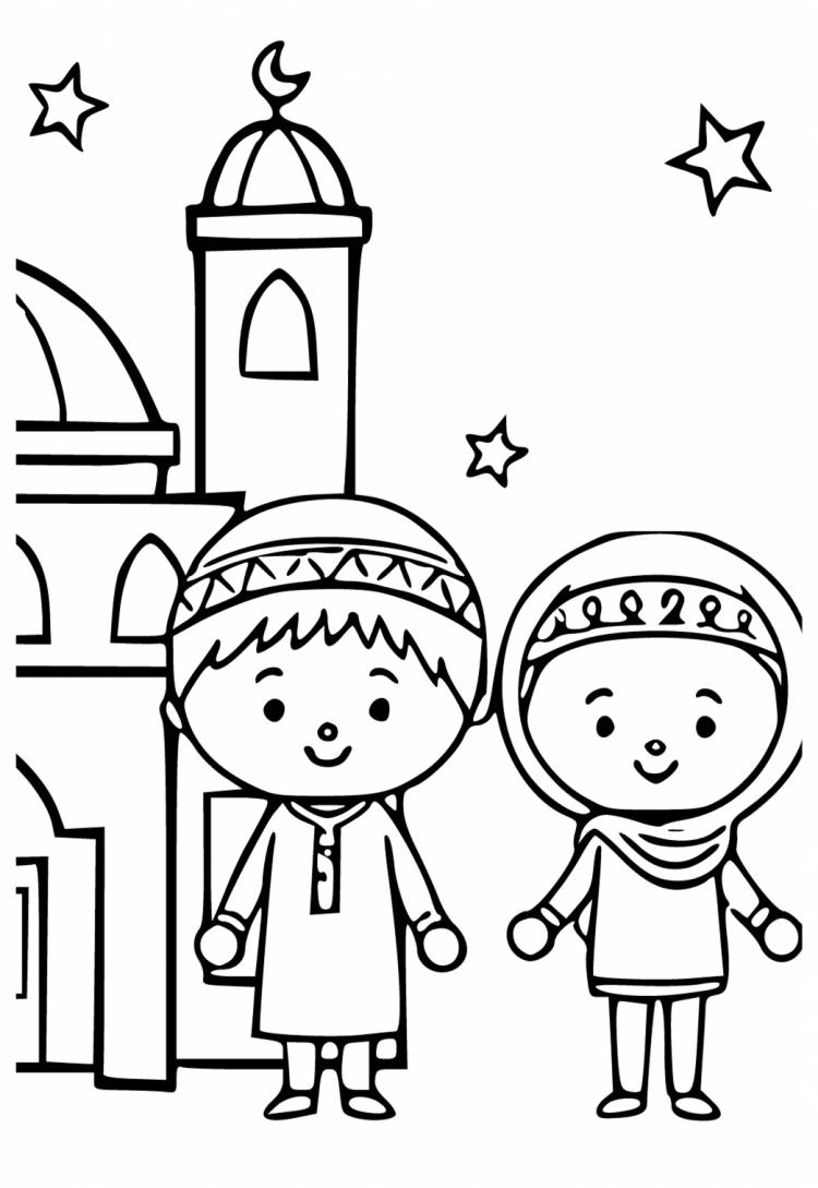 Раскраска Рамадан Пара Распечатать Бесплатно для Взрослых и Детей