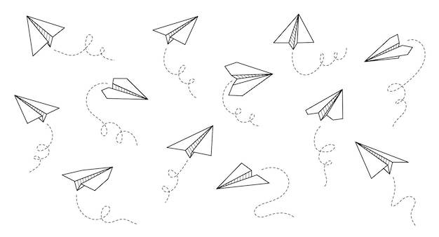 Иконка вектора бумажного самолета doodle стиль контура бумажный самолетик простой элемент самолета оригами dr