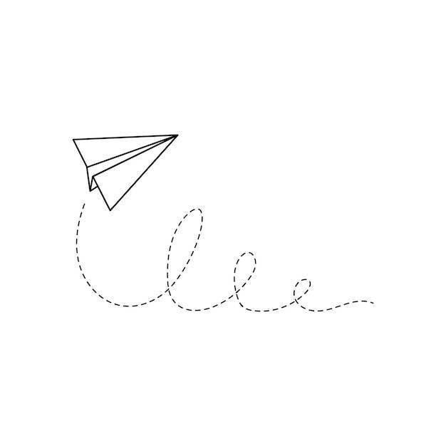 Значок вектора бумажного самолета doodle стиль контура бумажный самолетик простой элемент самолета оригами