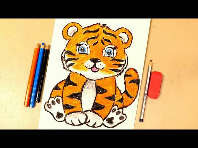 КАК ЛЕГКО НАРИСОВАТЬ ТИГРЁНКА = drawing of a tiger ПРОСТОЙ СПОСОБ