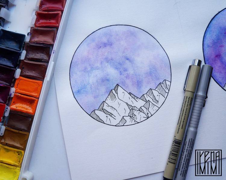 colors art colors watercolor tattoo_art idea idea_tattoo pencil color_pencil ink light акварель рисунок горы mountains