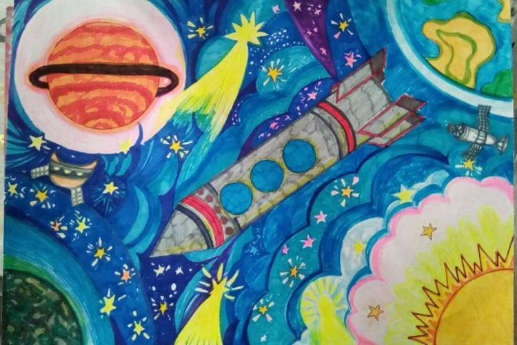 Выставка рисунков, посвящённая Дню Космонавтики