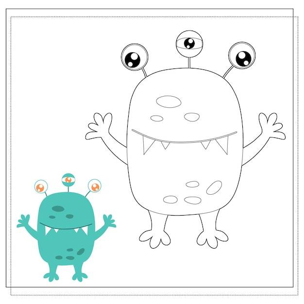 Книжка-раскраска для детей мультяшные монстры инопланетяне векторная иллюстрация на белом фоне