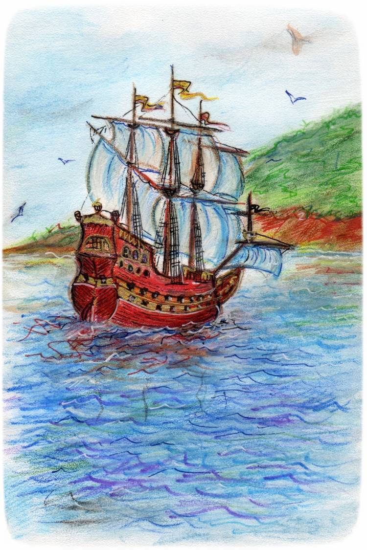 Корабль рисунок карандашом цветной
