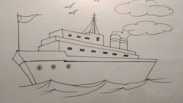 Военный корабль рисунок карандашом легкий 