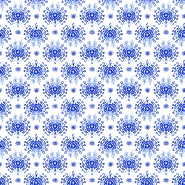 Акварель синие узоры в стиле гжель геометрический узор 0