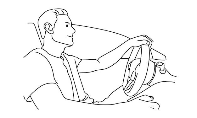 Штриховой рисунок водителя держит руль