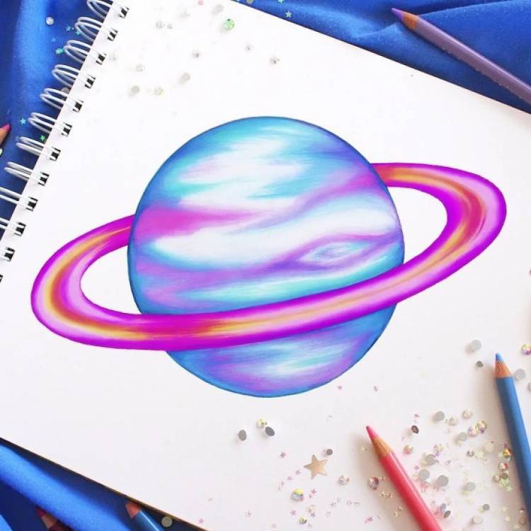 Сатурн Планета рисунок карандашом цветной