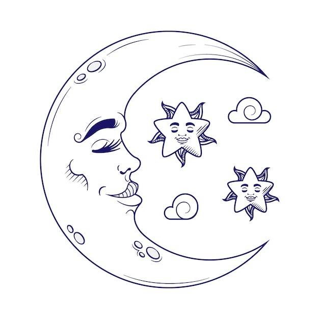 Луна и звезды рисуют иллюстрацию