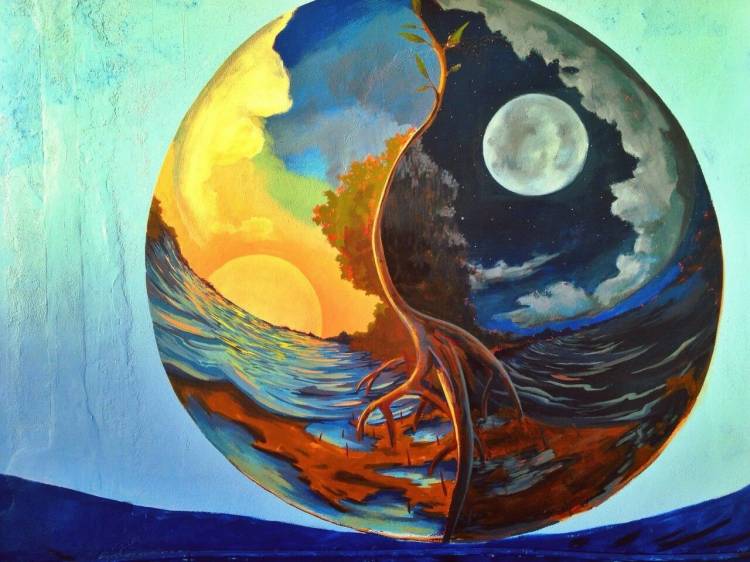 Картинки арт солнце луна 