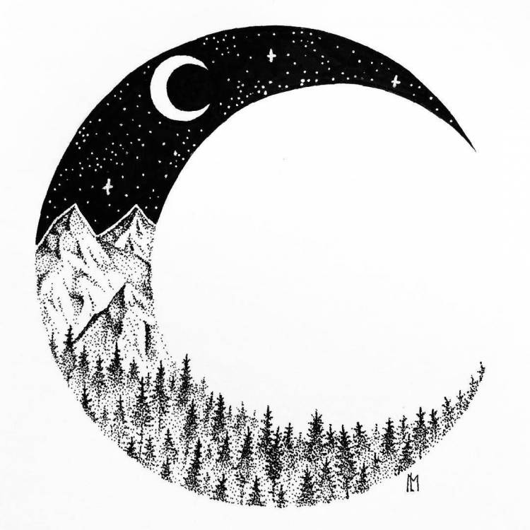 Луна черно белый рисунок